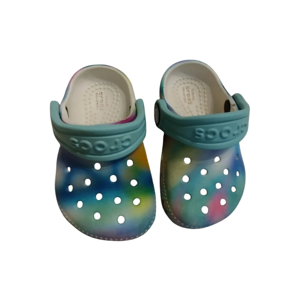 💚 EUC Kids Toddler Multicolor Tie Dye Clogs Blue Pink Yellow Crocs